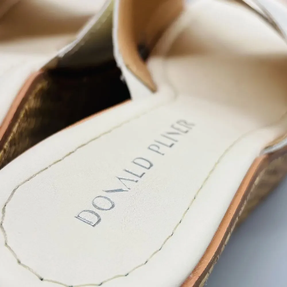Donald Pliner Sandals Womens 9.5 White Leather Ideal Rattan Wedge Platform Shoes
